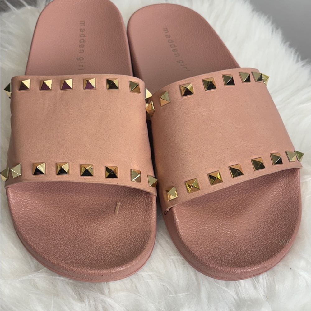 Madden Girl Blush Slide Sandals with Gold Accents